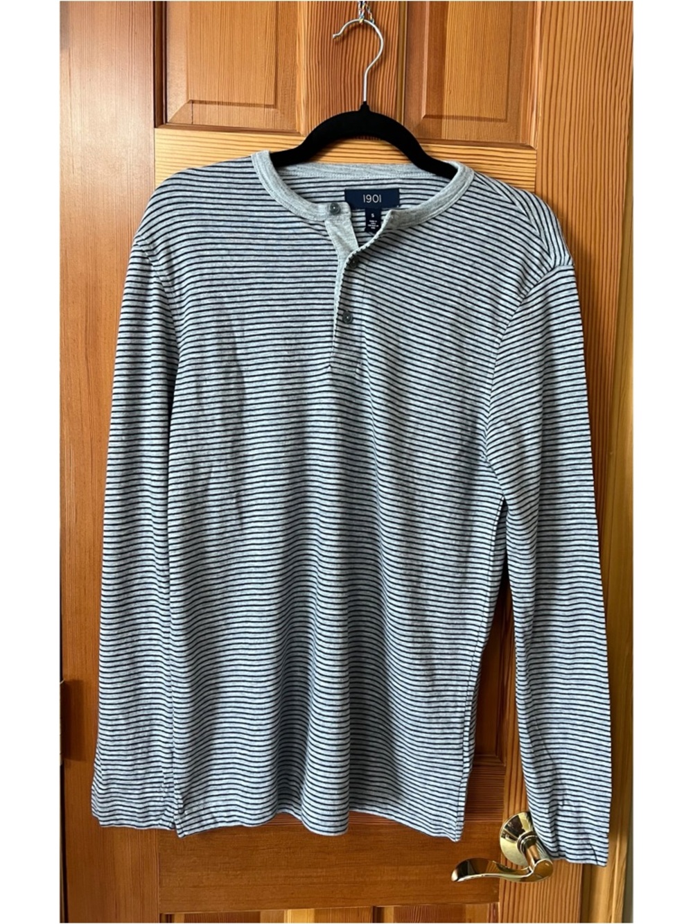 Nordstrom 1901 Long-Sleeve Henley — White and Black Stripes